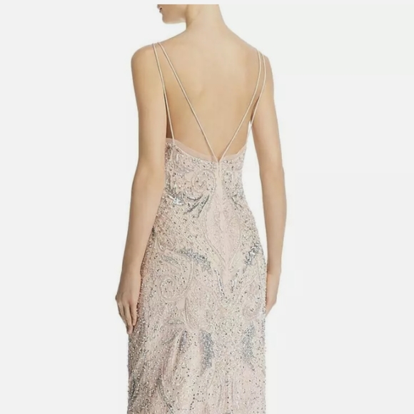 NEW AIDAN MATTOX Petal Blush Deco Beaded Sequin Formal Evening Maxi Gown Dress - Picture 3 of 12